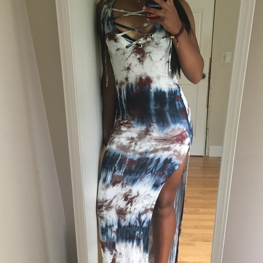 Tie dye slit maxi dress